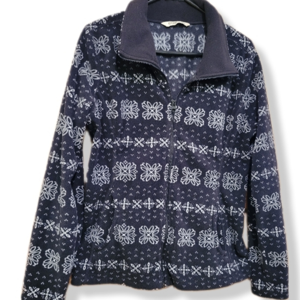 Women's Old Navy size L zip-up fleece. Snowflake Type Design